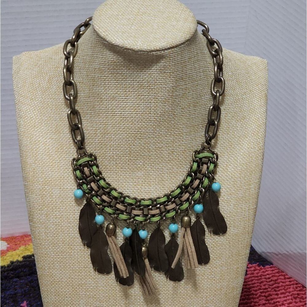 Treska tribal Aztec western style feather necklace new!!!